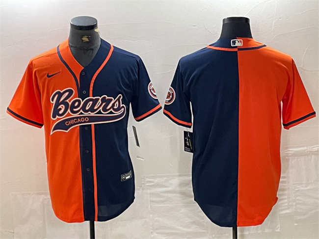 Men's Chicago Bears Blank Orange/Navy Split With Patch Cool Base Stitched Baseball Jersey